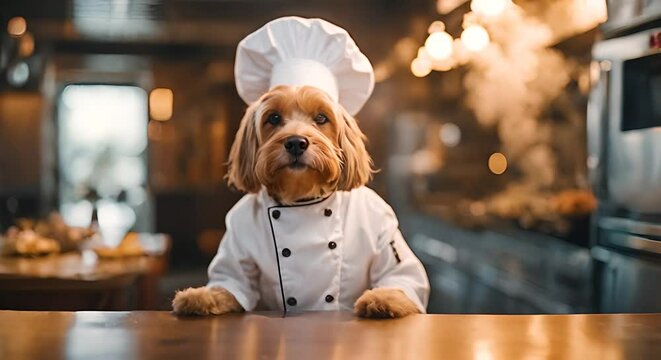 Dog dressed as a chef.