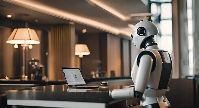 Robot receptionist in a hotel.