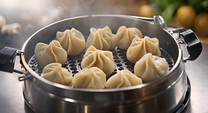 Dumplings in a steamer.