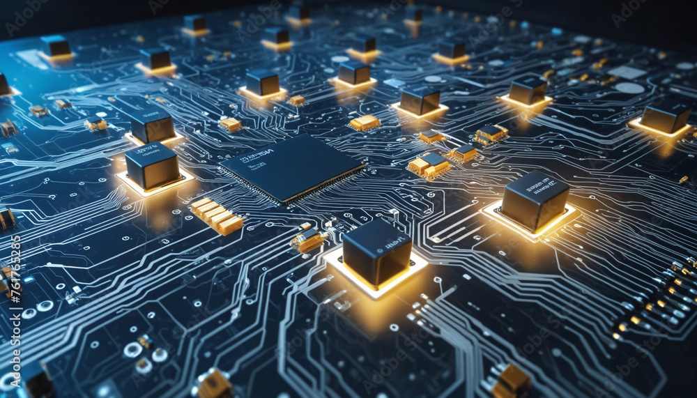 Poster electronic circuit in cyberspace. digital transformation. communication network.