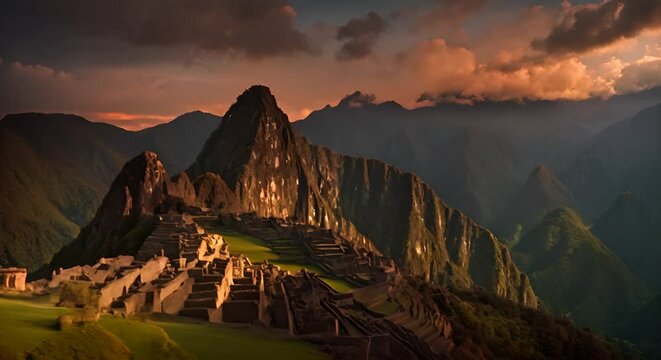 Machu Picchu at sunset.