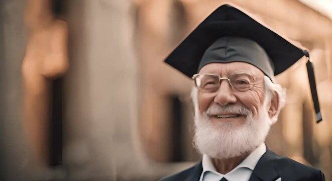 Senior man with a graduation cap.