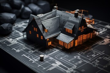 a model of a house with lights on top of it - obrazy, fototapety, plakaty