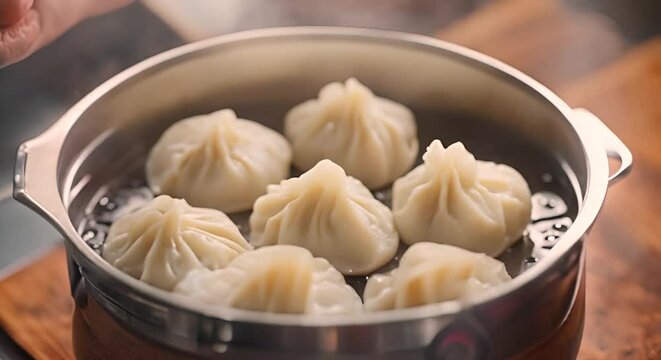 Dumplings in a steamer.