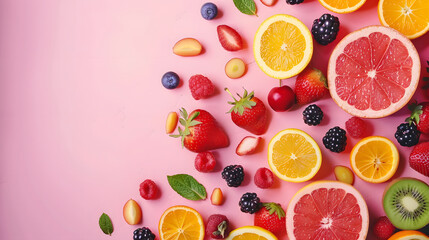 Fruity background, wallpaper full of fruits, berry background