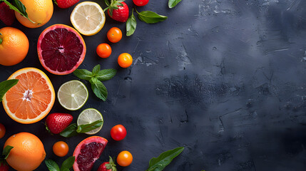 Fototapeta na wymiar Fruity background, wallpaper full of fruits, berry background