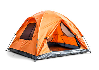 Orange tourist tent isolated on white background. Generative AI.