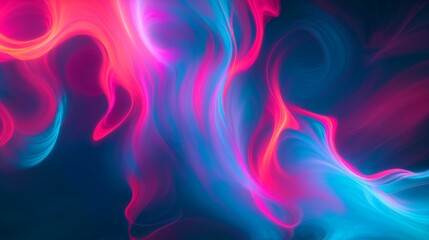 Electric hues swirling in a lively abstract dance against a deep blue background 