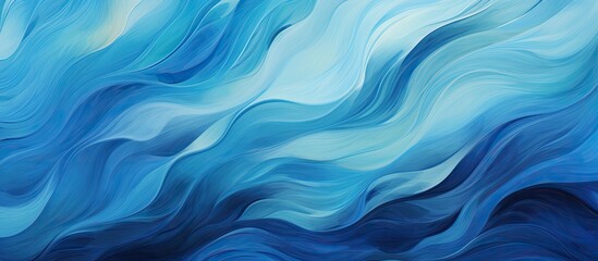 A close up of a liquid blue and white painting with an electric blue pattern on a wall, featuring...