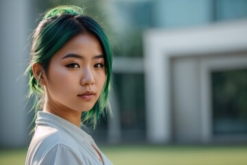 Girl stares back, faint backdrop in the distance  - obrazy, fototapety, plakaty