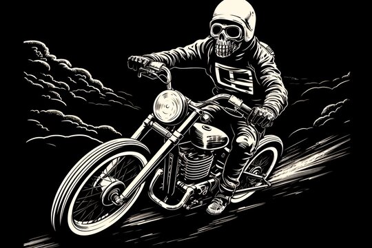 a skull riding a motorcycle