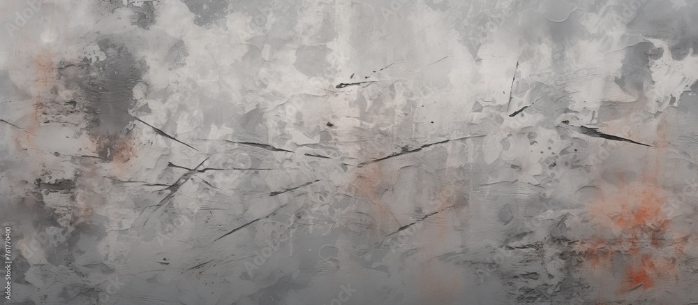 Poster a close up of a painting featuring gray and red colors displayed on a wall, showcasing a unique patt