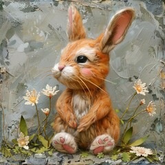 cute funny naive simple bunny, Retro simple illustration 