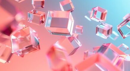 Flying 3d Fluid shapes, cubes background design for wallpaper, minimalism, business card, cover, poster, banner, copy space , light colour
