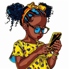 Young Girl Holding Smart phone.Art Pop