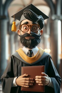 digital painting of a man proudly wearing a graduation cap and gown.
