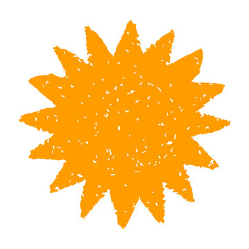 Hand painted sun symbol, hand drawn with crayon. Png clipart isolated on transparent background