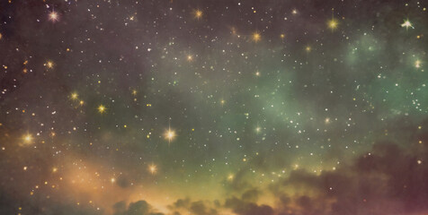 Colorful vintage night sky with clouds and stars. copy space for your text