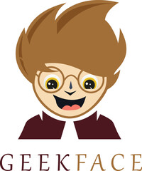 Geek logo template with a mascot illustration. Man cartoon character portrait people vector illustration.