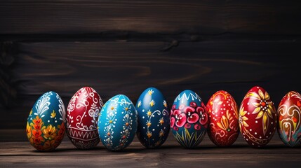 Easter eggs on wooden background - generative ai
