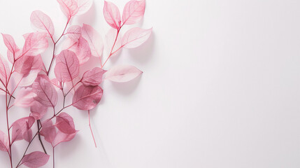 Pink twigs lying on white background, minimalist scene - 761772454