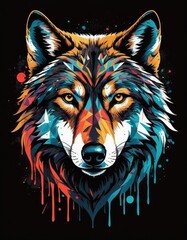 Fototapeta premium Abstract Art Meets Wild: A Vibrant Wolf for T-Shirt Design