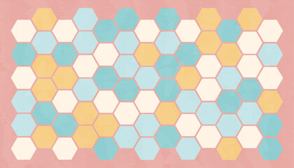 Fototapeta premium retro pop abstract graphic background image, 16:9 widescreen hexagon patterned wallpaper / backdrop
