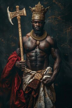 Nigerian Yoruba God Chango in Red and Gold Costume