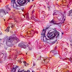 Rose watercolor flowers seamless pattern