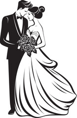 Matrimonial Elegance Bride and Groom Iconic Emblem Bridal Serenity Black Logo Design Vector