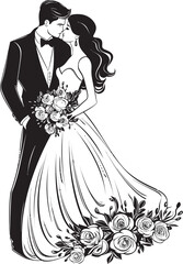 Forever Entwined Bride and Groom Iconic Emblem Matrimonial Eternity Black Logo Design Vector