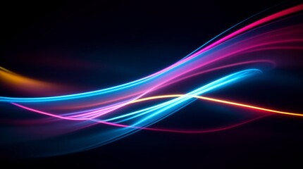 Luminous neon streaks elegantly traverse a mysterious abstract setting 