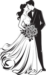 Eternal Union Black Logo Design Icon Bridal Bond Vector Bride and Groom Emblem
