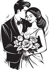 Fototapeta premium Bridal Serenity Bride and Groom Symbolic Icon Grooms Affection Vector Black Logo Emblem