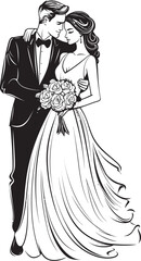 Forever Together Bride and Groom Symbolic Icon Bridal Harmony Black Logo Design Vector