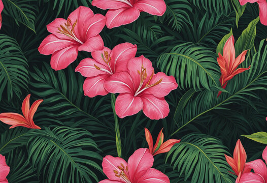illustration flowers background neon lines