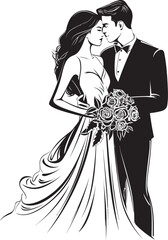 Marital Bliss Bride and Groom Iconic Symbol Bridal Radiance Black Logo Design Vector