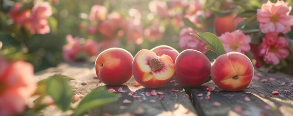 sliced Peaches on garden table