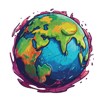 Distorted earth planet cartoon illustration