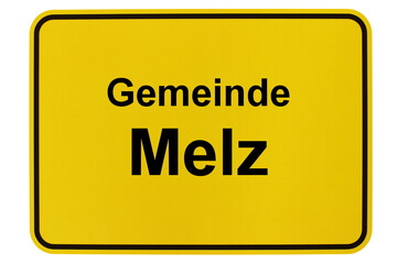 Illustration eines Ortsschildes der Gemeinde Melz in Mecklenburg-Vorpommern
