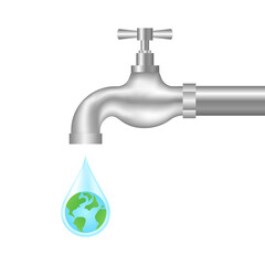 Save Water or Save the World Concept.  World Water Day and Environment day. Vector Illustration.