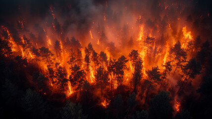 Forest inferno: raging wildfires devastate landscapes on a global scale. - obrazy, fototapety, plakaty