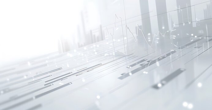 Widescreen abstract financial chart with uptrend line graph and candlestick on black and white color background. Business stock or financial charts backgrounds. Generative AI