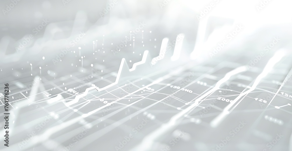 Poster widescreen abstract financial chart with uptrend line graph and candlestick on black and white colou