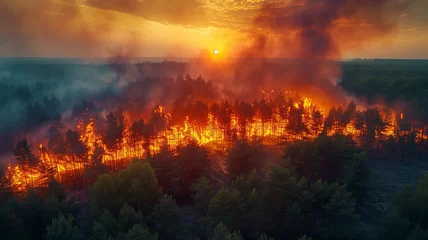 Selbstklebende Fototapeten Inferno's grasp: forests consumed by flames, a grim reality of worldwide disaster. © Emiliia