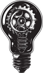Mechanical Illuminator Vector Bulb Emblem Gearwork Glow Black Logo Design