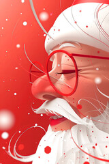Illustration, side view of a happy and peaceful Santa Claus