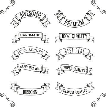 Set of mixed banners | Set of decorative retro ribbons | Hand drawn retro banners