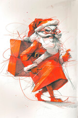 An illustrative, stylized portrait portrait of Pop Art Santa Claus celebrating the joy and spirit of Christmas
