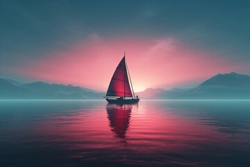 a sailboat on water with mountains in the background - obrazy, fototapety, plakaty
